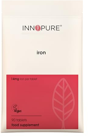 INNOPURE Iron Tablets High Strength 14mg - Vegan Iron Supplements for Women and Men, Reduces Tiredness and Fatigue, 1 Daily Tablet (90 Count) UK Made