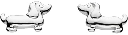 Dew Charming Sausage Dog Stud Earrings – Sterling Silver, Mini Dachshund Motif, Cute and Fun Animal Themed Jewellery