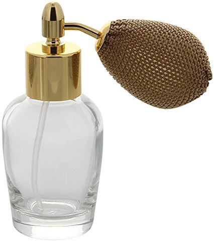 Bauchiger Mini Parfümflakon mit Ballpumpe, Glas 30ml Kosmetex Flakon für Parfum Colognes, leer, Gold