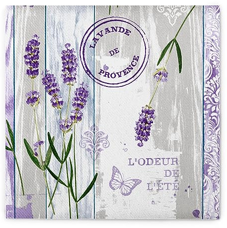 Sovie HOME Serviette Lavinia aus Linclass Airlaid, 40x40cm, 12 Stück, 1/4 Falz, Design Lavendel auf beige-grauem Hintergrund, festlich, hochwertig, dekorativ, Party