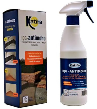 SPRAY KATIFA ANTIMOHO 500ml. Limpiador de manchas de humedad y moho en bañeras, juntas de azulejos, paredes, techos, piedra de exteriores, ladrillos, etc. Uso interior y exterior.