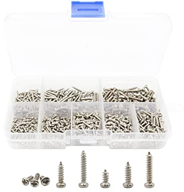 LBY 800pcs M1.7, M2, M2.3 Pan Head Self-Tapping Sheet Metal Screw Assortment Kit, 8 Sizes, Carbon Steel (Silver)