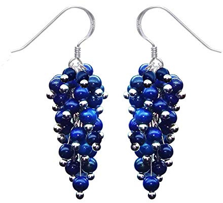 Ohrringe Ohrhänger aus Lapis-Lazuli & 925 Silber blau Trauben Ohrschmuck für Damen