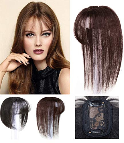 Lxue, Toupet di capelli con frangia, veri capelli umani con clip, per donne che soffrono di perdita di capelli