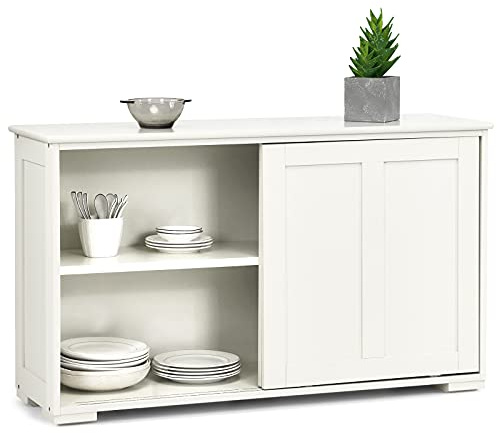 Costzon Sideboard Buffet Cabinet, Wooden Kitchen Storage Cabinet with Adjustable Shelf, Sliding Barn Door, Accent Coffee Bar Cabinet Console Table for Living Room, Dining Room, Hallway (White)