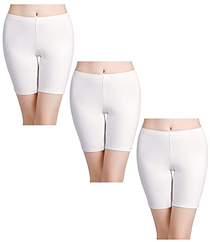 wirarpa Womens Anti Chafing Cotton Underwear Boy Shorts Bike Yoga Short Leggings Long Leg 3 Pack White Small