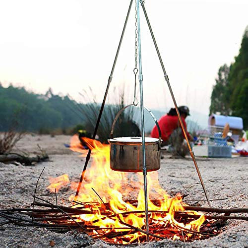 Cast Iron Camping Tripod Hanging pot bracket Adjustable Camp triangle campfire bracket for Outdoor Campfire Cooking