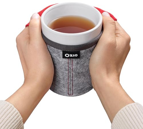 Ozio Tasse Chauffe Main, Tasse Céramique Grès Recouverte Doublure Laine, Mugs Cappuccino, Chauffe Main, Tasse Lait, Thé, Tisane, Grand Tasse Petit Déjeuner, Cadeaux Originaux, 400ml, Tama, Rouge