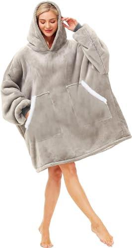 Kipswiza Übergroße Decke Hoodie mit tiefen Taschen, Lange Ärmel, Kapuze, Kapuzenpullover, Decke, Sweatshirt, Einheitsgröße, weich, bequem, Männer oder Frauen, Teenager Kinder (grau