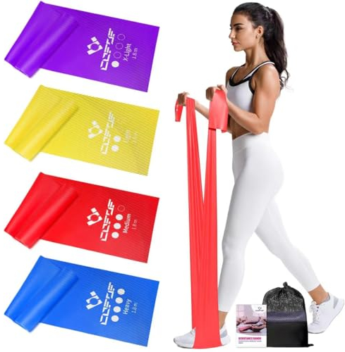 COFOF Resistance Bands, Exercise Band with 4 Resistance Levels,1.8m/5.9ft long Stretch Bands with Carry Bag & Exercise Guide, Straps for Yoga, Pilates,Strength Training