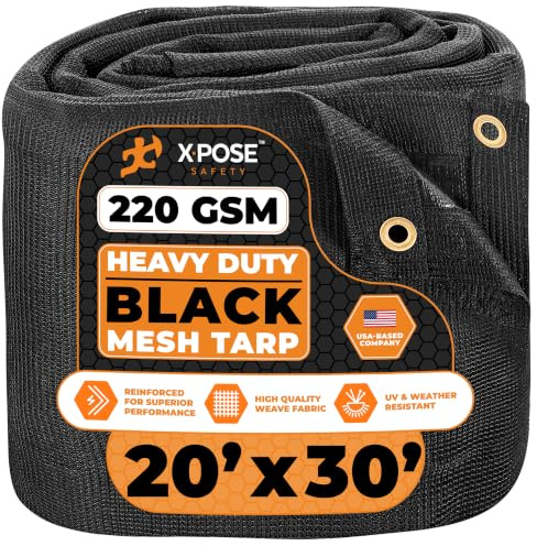 Xpose Safety Heavy Duty Mesh Tarp – 20' x 30' Multipurpose Black Protective Cover with Air Flow - Use for Tie Downs, Shade, Fences, Canopies, Dump Trucks – Weather and Tear Resistant