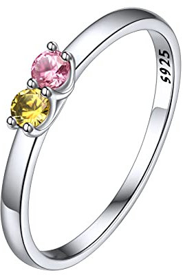 Bestyle Ringe Frauen Silber 925 Kristall Ring Personalisiert Mit Stein Herrenringe Verlobungsring Modeschmuck Mondstein Ring Mit Gravur - 2 Geburtssteine 49