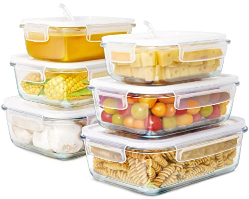 LG Luxury & Grace Fiambreras de Cristal 600 ml Pack 6 Recipientes Herméticos con Tapa, Aptos para Microondas, Horno, Congelador y Lavavajillas, Sin BPA