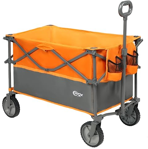 PORTAL Bollerwagen faltbar 225L XXL Große Ladefläche 120KG belastbar Handwagen mit Getränkehalter Seitentasche Transportwagen Leiterwagen klappbar Strandwagen Faltwagen für Garten Camping Festival