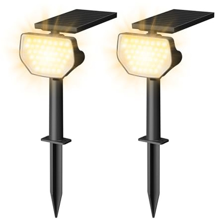 Lepro Lot de 2 Lampe Solaire Exterieur, Spot Solaire Exterieur Puissante, IP65 Etanche Lumiere Solaire Exterieur, Lumière Chaud Projecteur Solaire Réglable 135° Pour Jardin Chemins Garage Terrasse