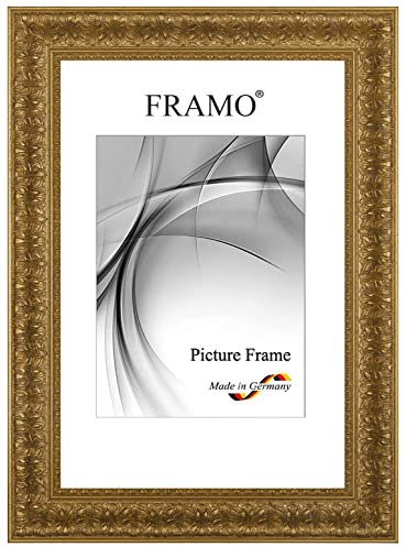 FRAMO Barock Bilderrahmen Barock Rokoko 28 x 35 cm aus Massivholz | Alt-Gold | Farbe/Größe wählbar | Retro Vintage Antik Rahmen N°094