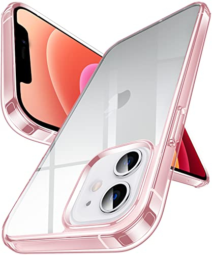 DASFOND Crystal Clear Cover iPhone 12 Mini, Trasparente e Anti-ingiallimento, Retro Rigido e Paraurti in TPU Morbido Custodia Antiurto, Case Ultra Sottile per iPhone 12 Mini 5,4, Rosa