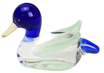 redchocol8® Handmade Little Glass Mallard Duck with Blue Head | Glass Animal, Gloss Finish, Garden Decor, Duck Ornament Gift, Terrarium Figurine