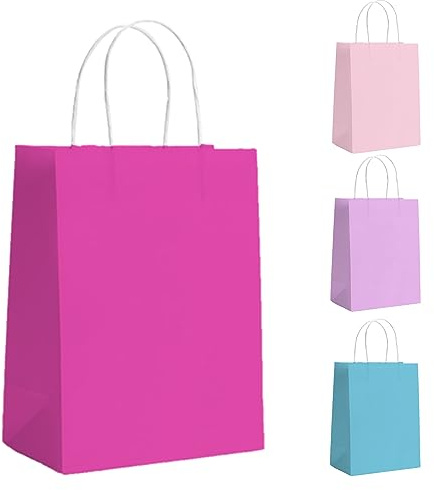 GIFTSAY Fuchsie 30 Stück Papiertüten für Kinderparty, Papiertüten mit Henkel, kleine Geschenktüten ideal für Geburtstag, Hochzeit, Baby-Dusche, Hen Party - 15×8×21 CM