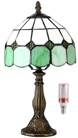 Five liters 8 Tiffany Style Mediterranean Stained Glass Table Lamp Bedside Bedroom Lamp Night Light Children's Lamp 38 cm Hight - with Light Bulb(Color:Green)