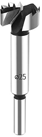 HPHOPE Forstnerbohrer 25mm für Holz, Holzbohrer mit Rundschaft, Länge: 90mm | C45 Stahl, Mit Zentrierspitze für Präzise, Ausrissfrei, Schnelle Spanabfuhr, Ideal für Hölzer, Spanplatten, Faserplatten
