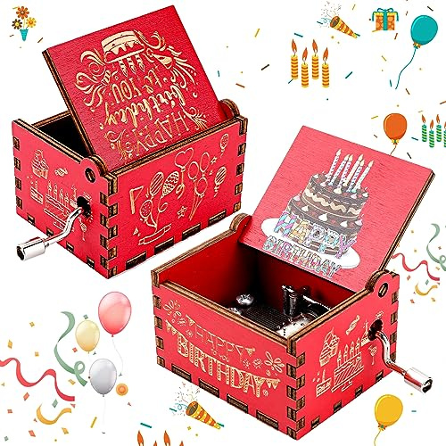 Amaxiu Hand Crank Music Box, Happy Birthday Wooden Music Box, Vintage Engraved Hand-Operated Musical Box, Mini Music Box Playing Melody - Happy Birthday, Birthday Gifts for Family Friend Lover