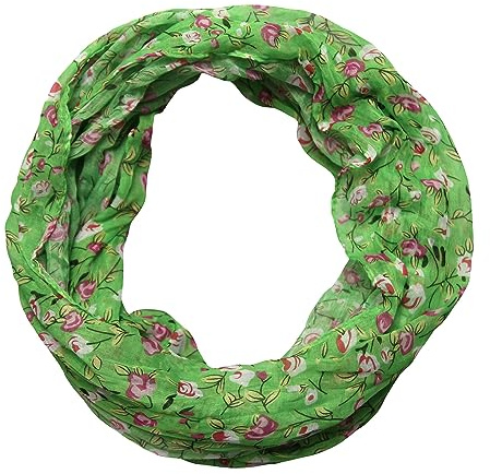 beybey® Damen Seide Loop Schal mit Blumenmuster - Wunderschön und Fein - Seidenschal - Schlauchschal (Grün)