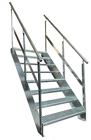 Kaminbau Mierzwa Escalier en acier galvanisé de qualité supérieure avec rampe des deux côtés, 8 marches en caillebotis (largeur 800 mm) (hauteur 152 cm), résistant aux intempéries, pour le jardin