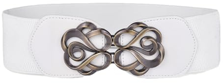 Disimlarl Frauen Mantel Breite Taille Gürtel Muster Gürtelschnalle PU Leder Elastische Kummerbunds, weiß, One size