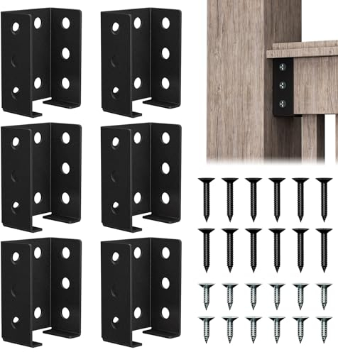 Mordx 6 Stück Zaunhalterungen, Deckgeländerverbinder, Zaunhalterung zum Verbinden von 2 x 4 Holz mit Geländer Holzpfosten,Montieren Sie Balkenaufhänger für Balkenschaukel, Zaun, Schwarz