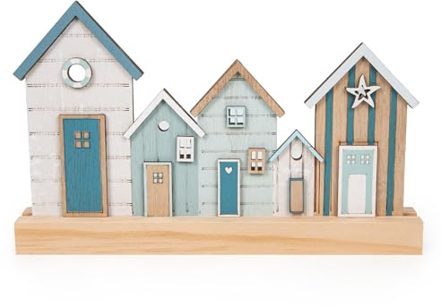 Figura Decorativa Casitas de Playa: decoración Marinera de Madera, Casas Decorativas para Colocar, Verano, mar, Playa y Vacaciones, decoración náutica baño y salón, Adornos Interior, 24 x 15 cm