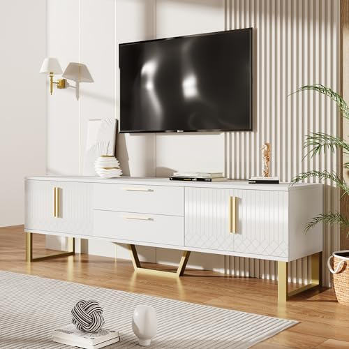 Merax TV Lowboard Wohnzimmertisch Fernsehschrank Fernsehtisch TV Bank Fernseher Tisch tv lowboard tv Tisch TV Schrank Weiss