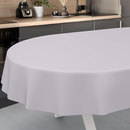 ANRO Wachstuch-Tischdecke Tischdecke abwaschbar Wachstuch Garten-Tischdecke Outdoor Indoor Oval 160x140cm Schnittkante Grau Wachstuchtischdecke Wachstischdecke wasserabweisend Gartentischdecke