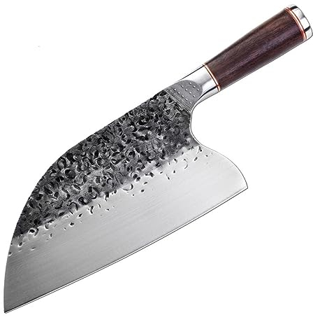 LIUJOU Couteau serbe de boucher à viande de 8 pouces, couteau de cuisine forgé en acier inoxydable 5Cr15MoV, pratique for couper le poulet et la viande