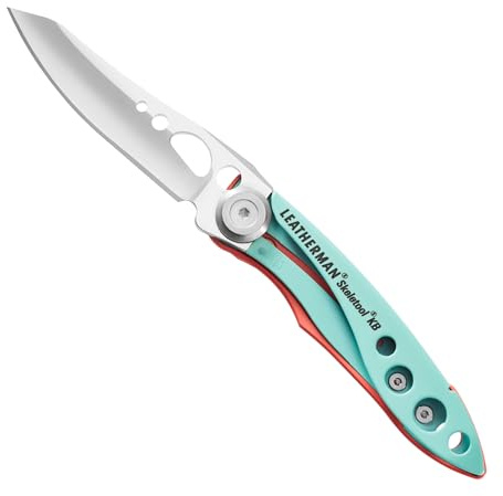 LEATHERMAN, Skeletool KB Pocketknife with Straight Edge, Stainless Steel Blade and Bottle Opener, Paradise Blue