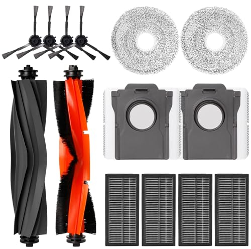 Zubehör-Set für Dreame L10s Pro Ultra Heat/X30 Ultra/L10s Ultra Gen 2/Mova E30 Ultra Roboter-Staubsauger Ersatzteile,2Rollenbürsten,4 Filter,2Wischtücher,4Seitenbürsten,2Staubbeutel,1Reinigungsbürste