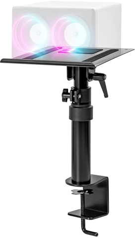 Duronic SPS15 Support d’Enceintes pour Bureau Hauteur Ajustable de 26,4 à 40,5 cm Inclinable et Rotatif Plateau de 24 x 20 cm Pince de Fixation Home Cinema Studio d’Enregistrement