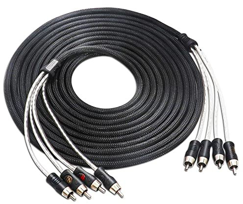 RECOIL P417 Cavo Audio RCA 4 Canali [5,2m] - OFC Rame Puro - Doppia Schermatura Anti-Rumore - 4x RCA Maschio/Maschio - Hi-Fi per Auto, Amplificatori