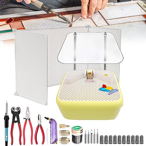 Kit Per Vetro Colorato, Set Professionale Di Strumenti Di Avvio Per Vetro Colorato Da 14 Pezzi, Include Smerigliatrice Per Vetro Da Tavolo E Kit Di Strumenti Per Tagliavetro E Kit Per Saldatore E Ma