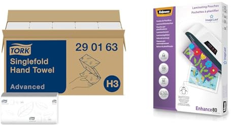 Tork Zickzack Papierhandtücher Advanced 290163 & Fellowes Laminierfolien A4 ImageLast, 80 Mikron, 100 Stück