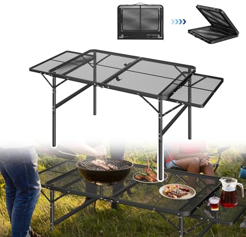 UISEBRT Faltbarer Campingtisch Klappbar Gartentisch Leicht und Tragbar Kleiner Tisch Grilltisch mit Mesh Desktop Outdoor Klapptisch für Picknick Camping Grill BBQ, 90×60×39cm