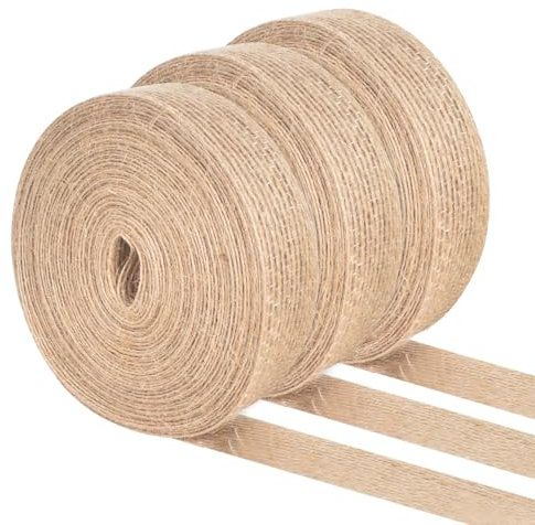 Cleminsta Juteband Sackleinen Band, Jute Rolle, Burlap Geschenkband, Natur Jute Sackleinen Band, Juteband Weihnachten Verdrahtet, Burlap Vintage Geschenkband, Breites Juteband, 3 Rollen à 10m x 2cm