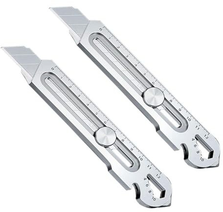 Qbkohphifm Cuchillo Multiusos de 2 Piezas, Cuchillo Multiusos de Acero Inoxidable de 18 Mm, Cortador de Cajas Retráctil de Acero Inoxidable para Uso en Oficina, Hogar y Escuela