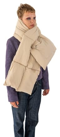Expatrié Schal Damen Beige - Sally - Einfarbiger Puffer Winterschal aus Nylon - Padded Damenschal im Pillow Design - Gesteppter Halsschutz mit Tasche