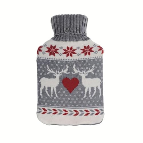 Bolsa de agua caliente 1,7L, forro gris y rojo, 20x32x4 cm, flexible y agradable al tacto, ideal para aliviar el frío y calmar dolores.