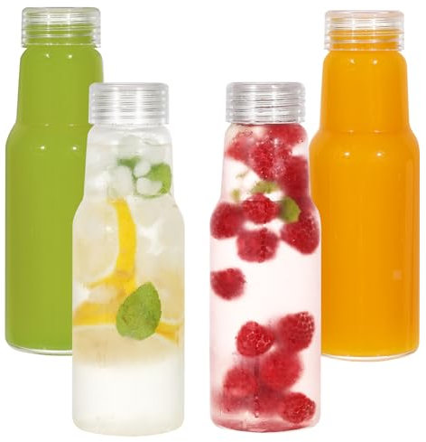 LIMILI 4PCS 500ML High Borosilicate Glass Water Bottles with Acrylic Lids, Glass Juice Bottles Leak Proof Reusable Drinking Bottles for Hot Cold Drinks Work Gym Home