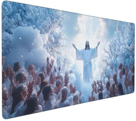 Gaming Mauspad XXL Jesus Mousepad 1000x500x4mm Mann Verlängertes Mauspad Schreibtischauflage,Genähte Kanten Mauspad,Verbessert Präzision und Geschwindigkeit Wasserdicht Geeignet für Büro und Spiele