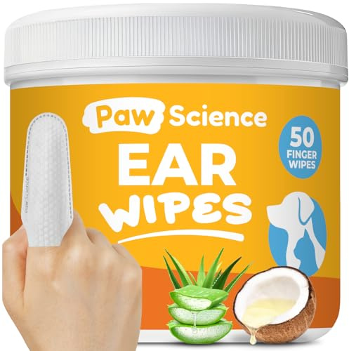 Paw Science Dog Ear Cleaner Wipes – Finger Wipes for Dogs & Cats – Cleaning, Soothing, & Deodorizing Itchy Ears – Pet Ear Relief Solution (Coconut)