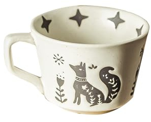Jarsense 12oz Handcrafted Rustic Ceramic Coffee Mug - Japanese-Inspired Pottery Cup, Gray Fox Design, Dishwasher & Microwave Safe