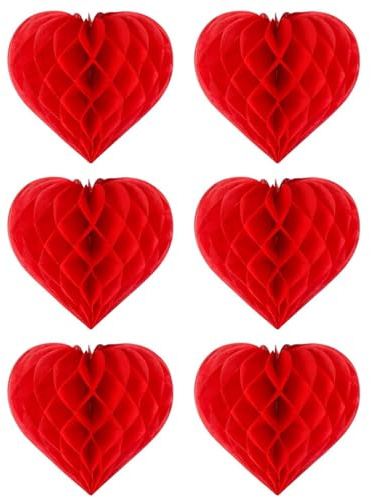 TPZORJX 6PCS Valentinstag Wabenbälle Dekoration Rote Waben Hängende Papierbommel Herzlaterne Romantische Herz Deko für Verlobung Hochzeit Brautparty Muttertag Geburtstag Muttertagsgeschenk